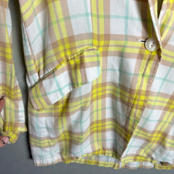 Rag & bone Women’s Margot Blazer Yellow Plaid 100% Cotton size 10 NWOT - Picture 4 of 12